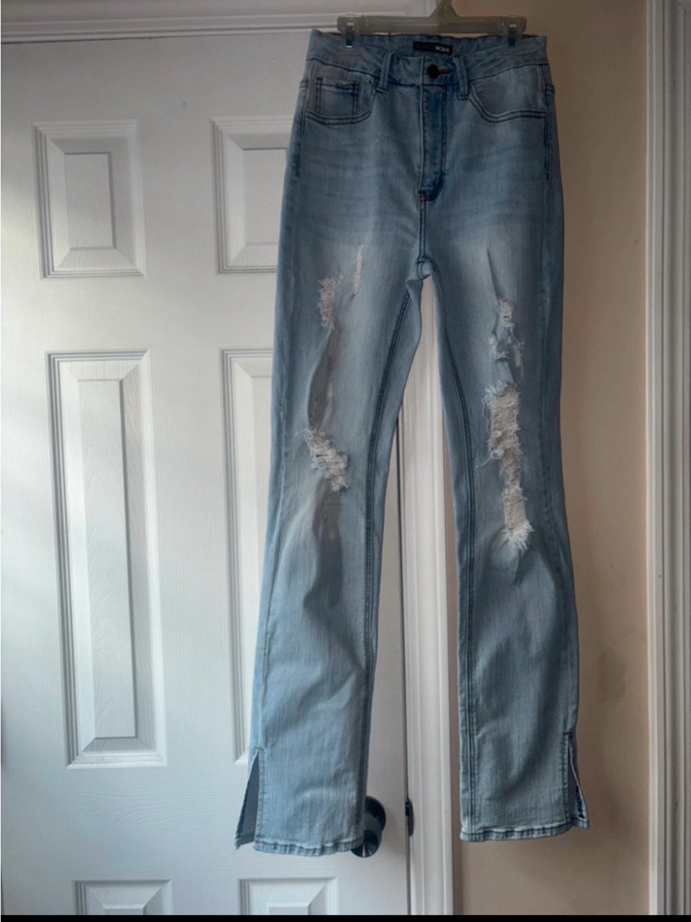 Fashion Nova Light Wash Distressed Flare Jeans